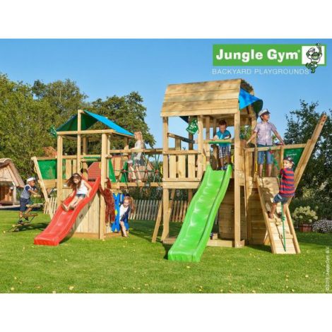 Complex de joaca din lemn cu doua turnuri si pod Jungle Gym - imagine 8